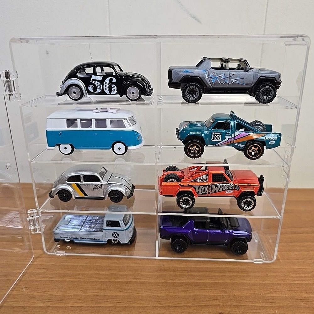 Clear Acrylic Display Case 1:64‎ Scale Diecast Cars INCLUDING Mix Q of CARS x 8